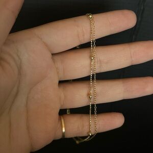 Sterling silver double layer chain gold tone bracelet